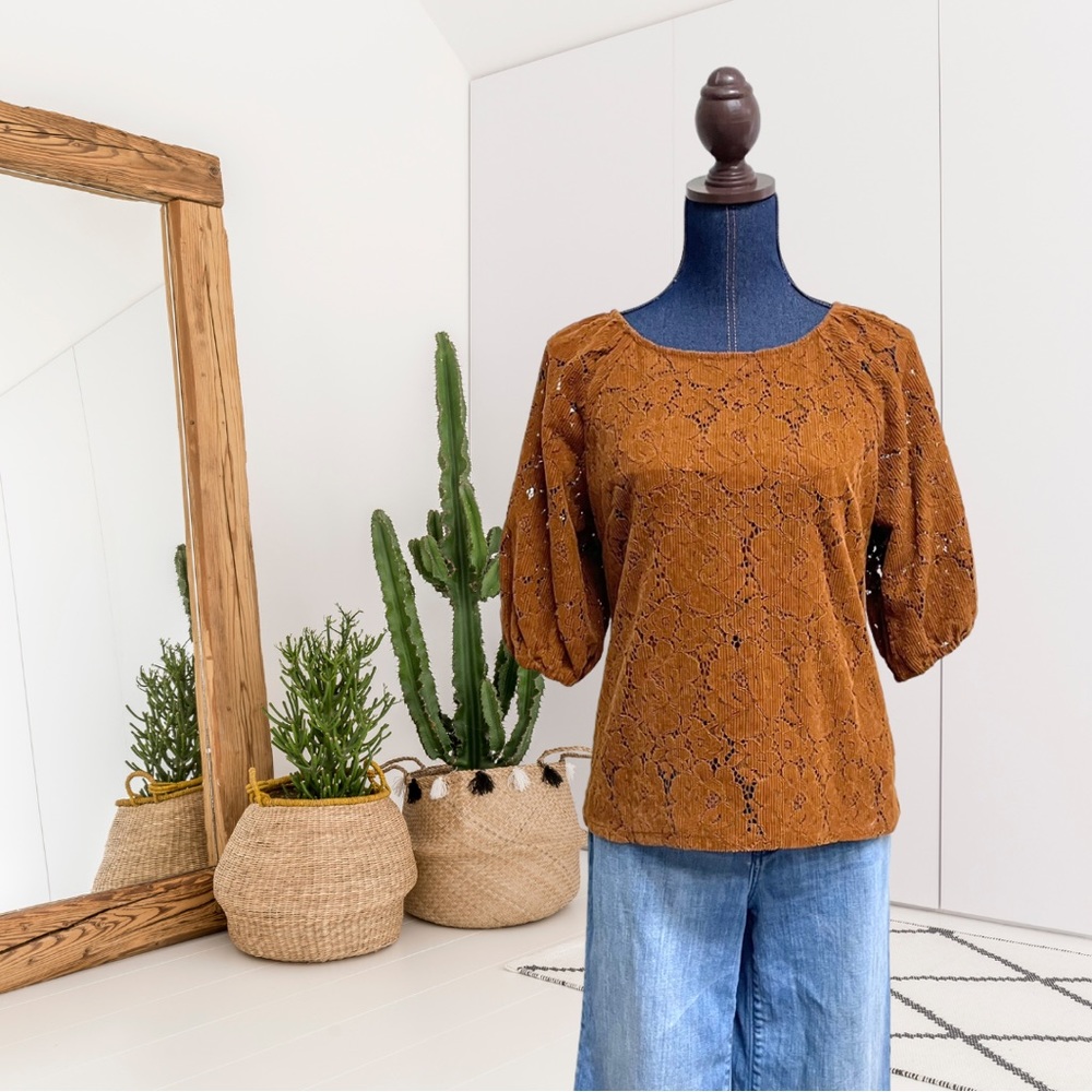 Dolan Norah Corduroy Lace 3/4 Sleeve Blouse